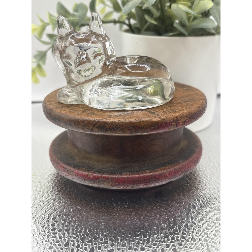 Glass Cat Figurine Clear Sleeping Kitty Paperweight Small Animal Desk Decor